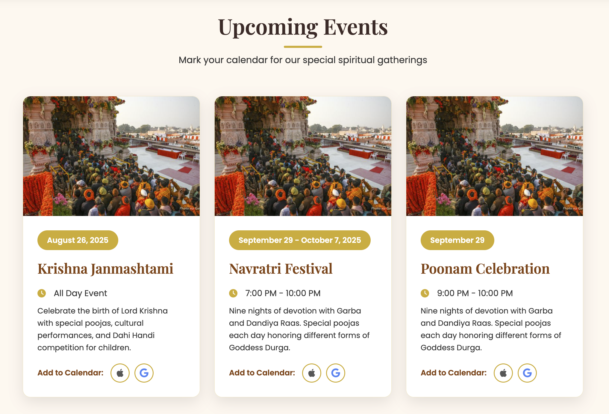 SGSVM Temple - Events Section